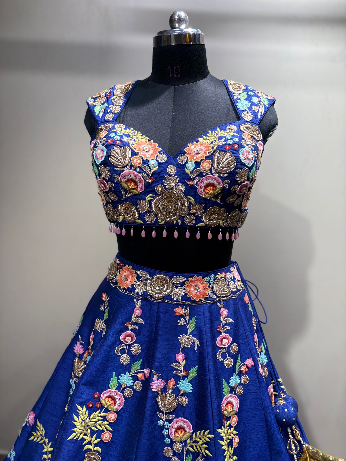 Royal Blue Floral Embroidered Lehenga with Pink Dupatta (JV-1588 D-86)