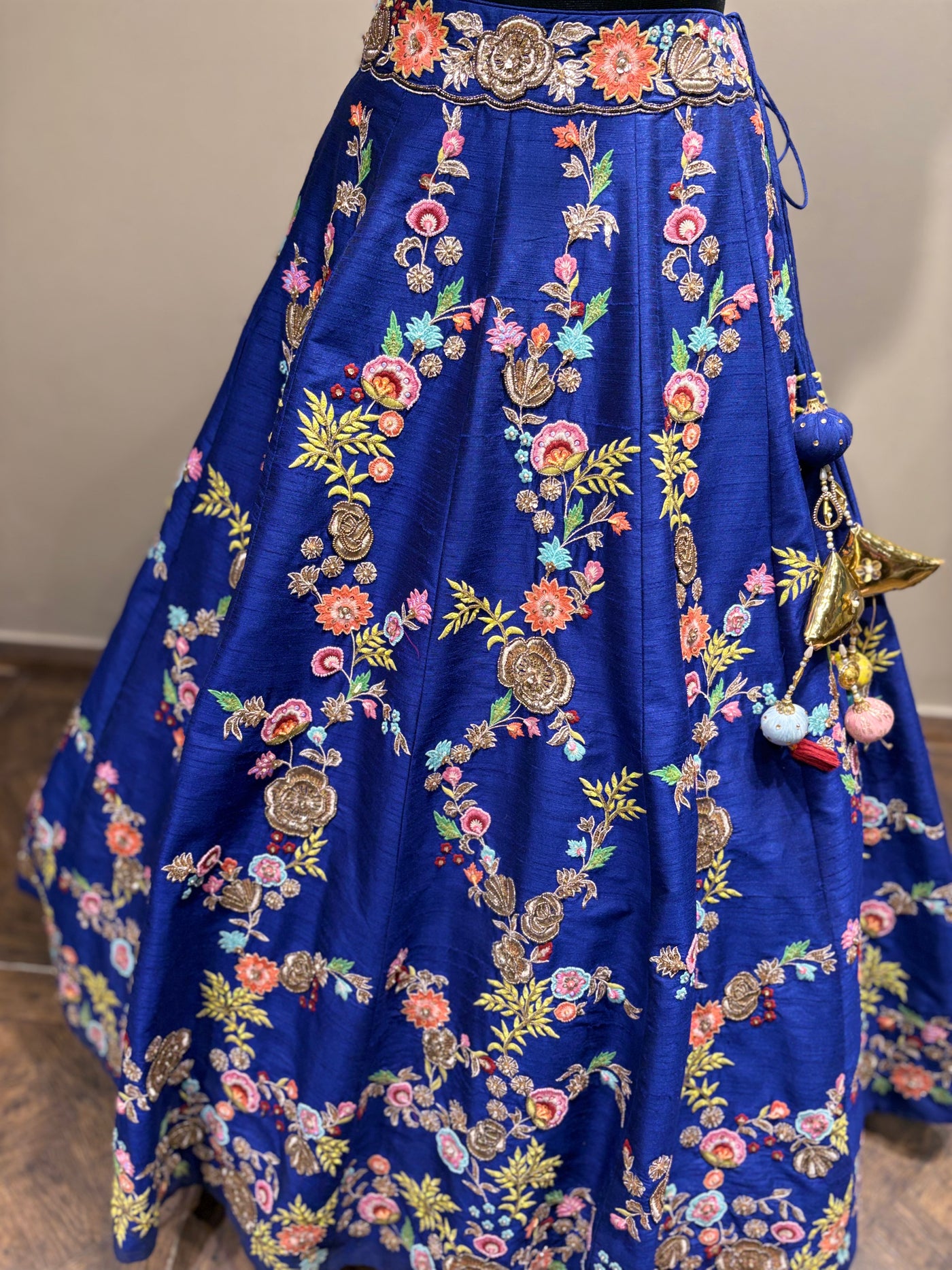 Royal Blue Floral Embroidered Lehenga with Pink Dupatta (JV-1588 D-86)