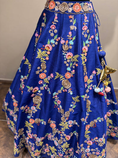 Royal Blue Floral Embroidered Lehenga with Pink Dupatta (JV-1588 D-86)