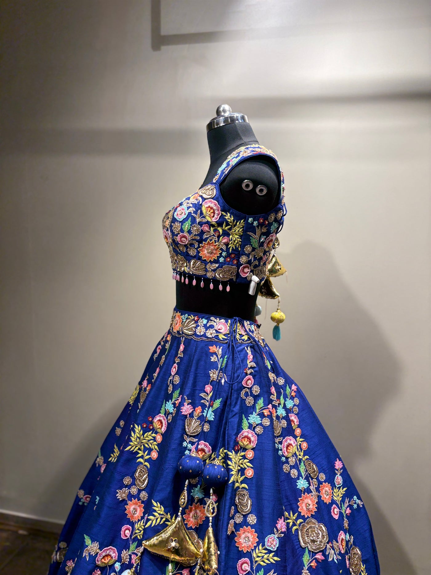 Royal Blue Floral Embroidered Lehenga with Pink Dupatta (JV-1588 D-86)