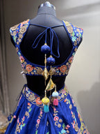 Royal Blue Floral Embroidered Lehenga with Pink Dupatta (JV-1588 D-86)