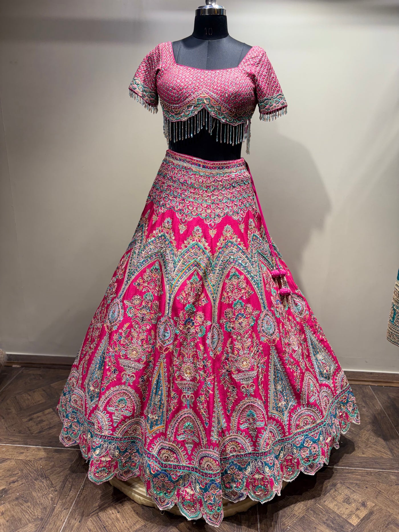 Fuchsia Pink & Aqua Embroidered Bridal Lehenga (CCRL-543 D-32)