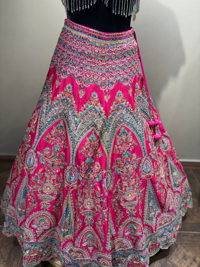 Fuchsia Pink & Aqua Embroidered Bridal Lehenga (CCRL-543 D-32)