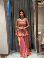 Festive Peplum Kurti and Flared Trousers Set (99184 M-8)