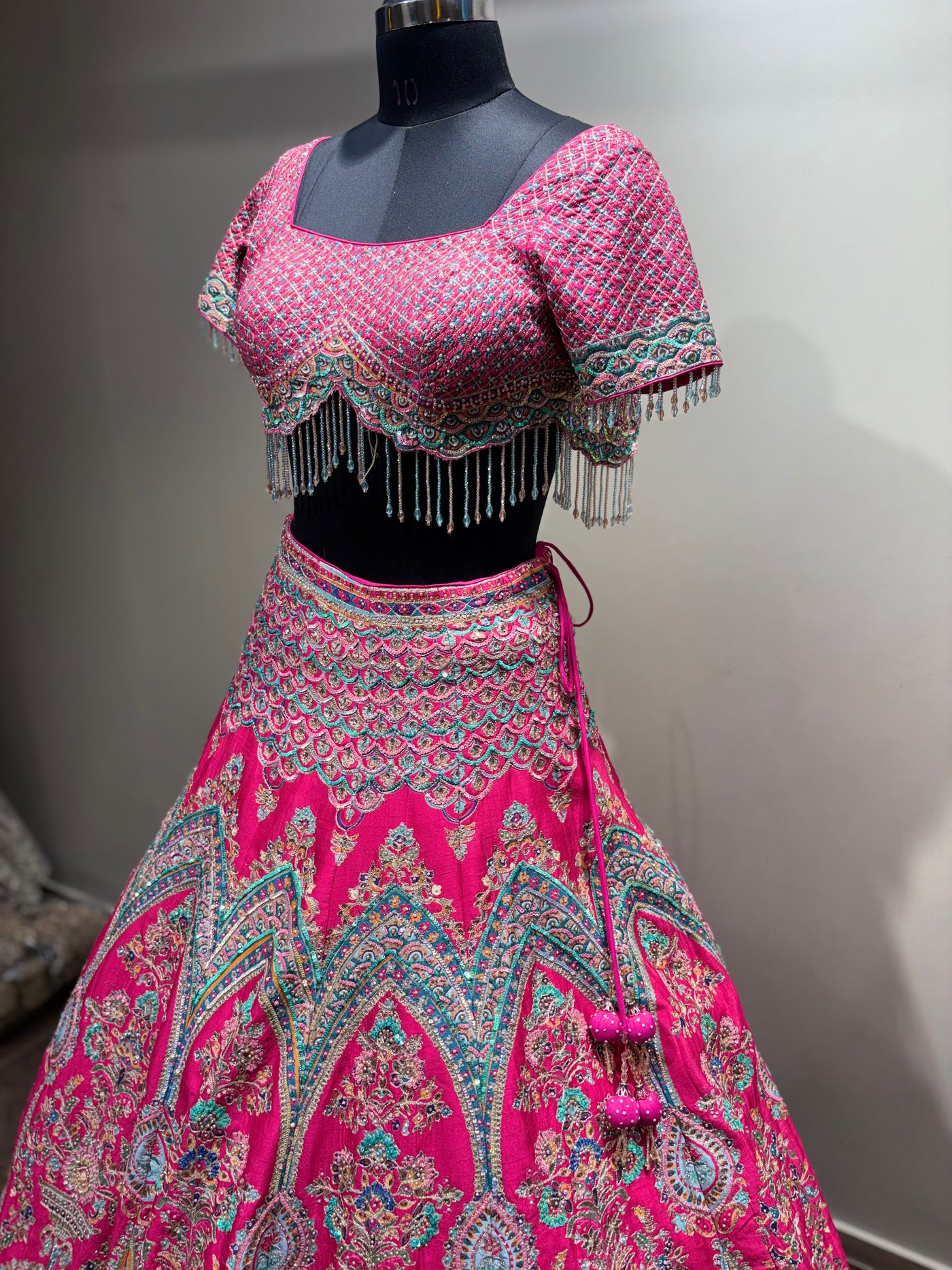 Fuchsia Pink & Aqua Embroidered Bridal Lehenga (CCRL-543 D-32)