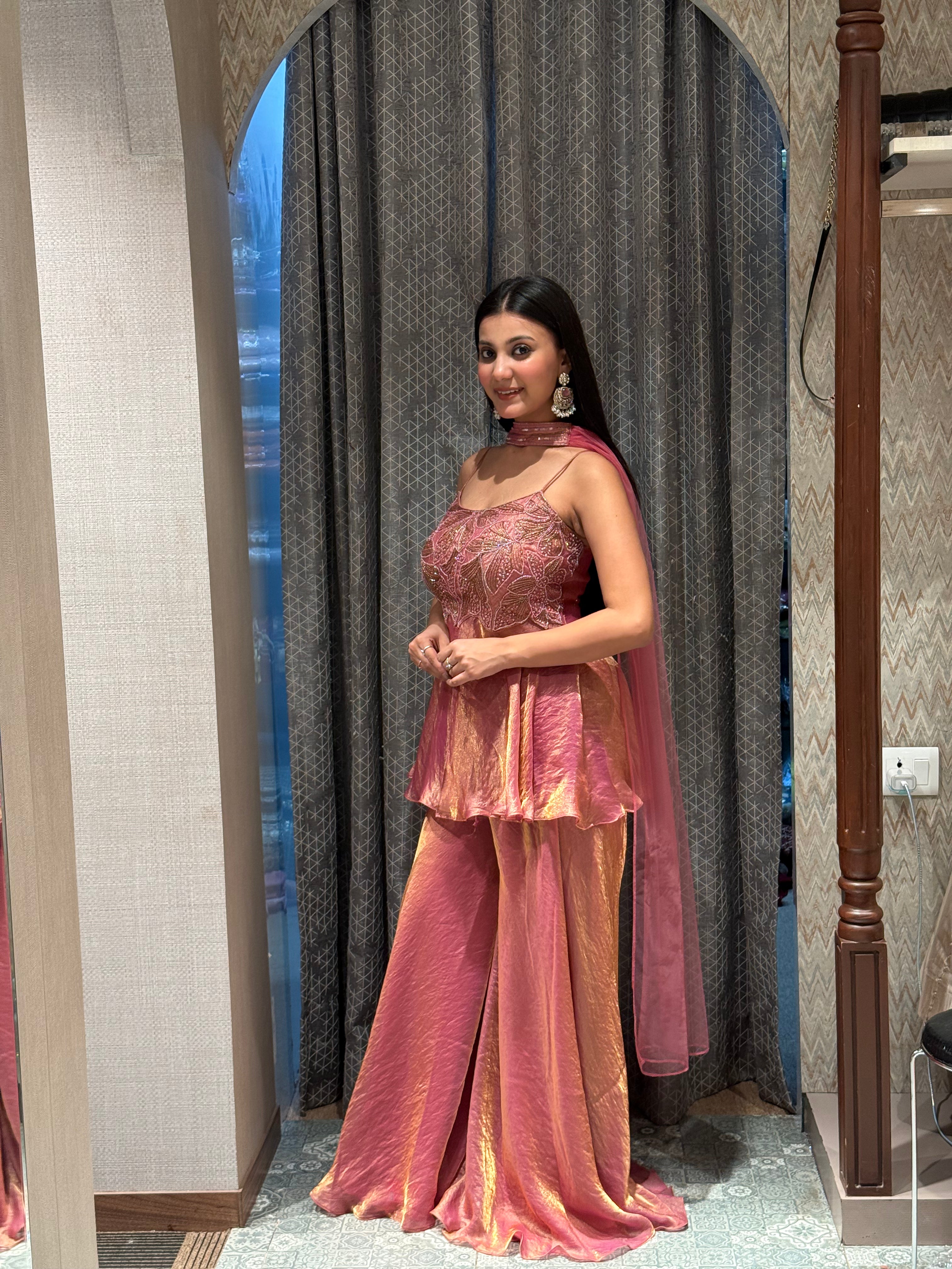 Festive Peplum Kurti and Flared Trousers Set (99184 M-8)