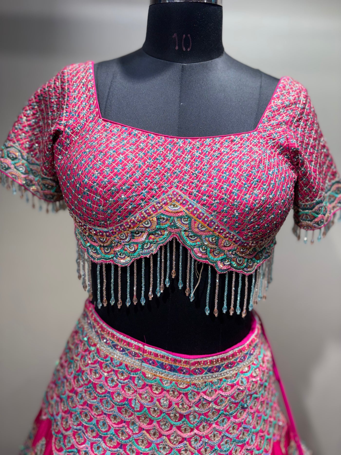 Fuchsia Pink & Aqua Embroidered Bridal Lehenga (CCRL-543 D-32)