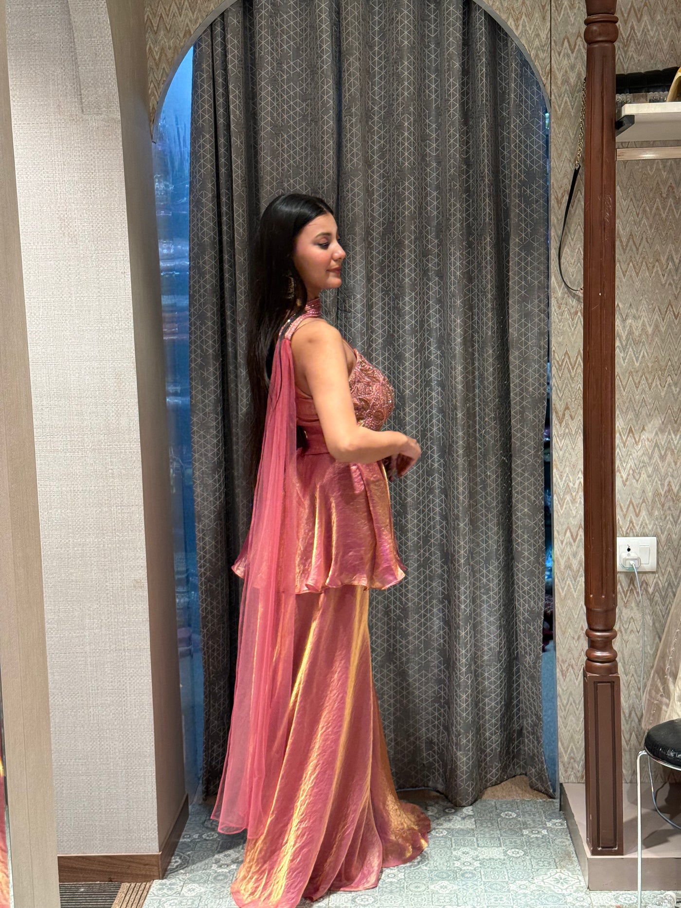 Festive Peplum Kurti and Flared Trousers Set (99184 M-8)