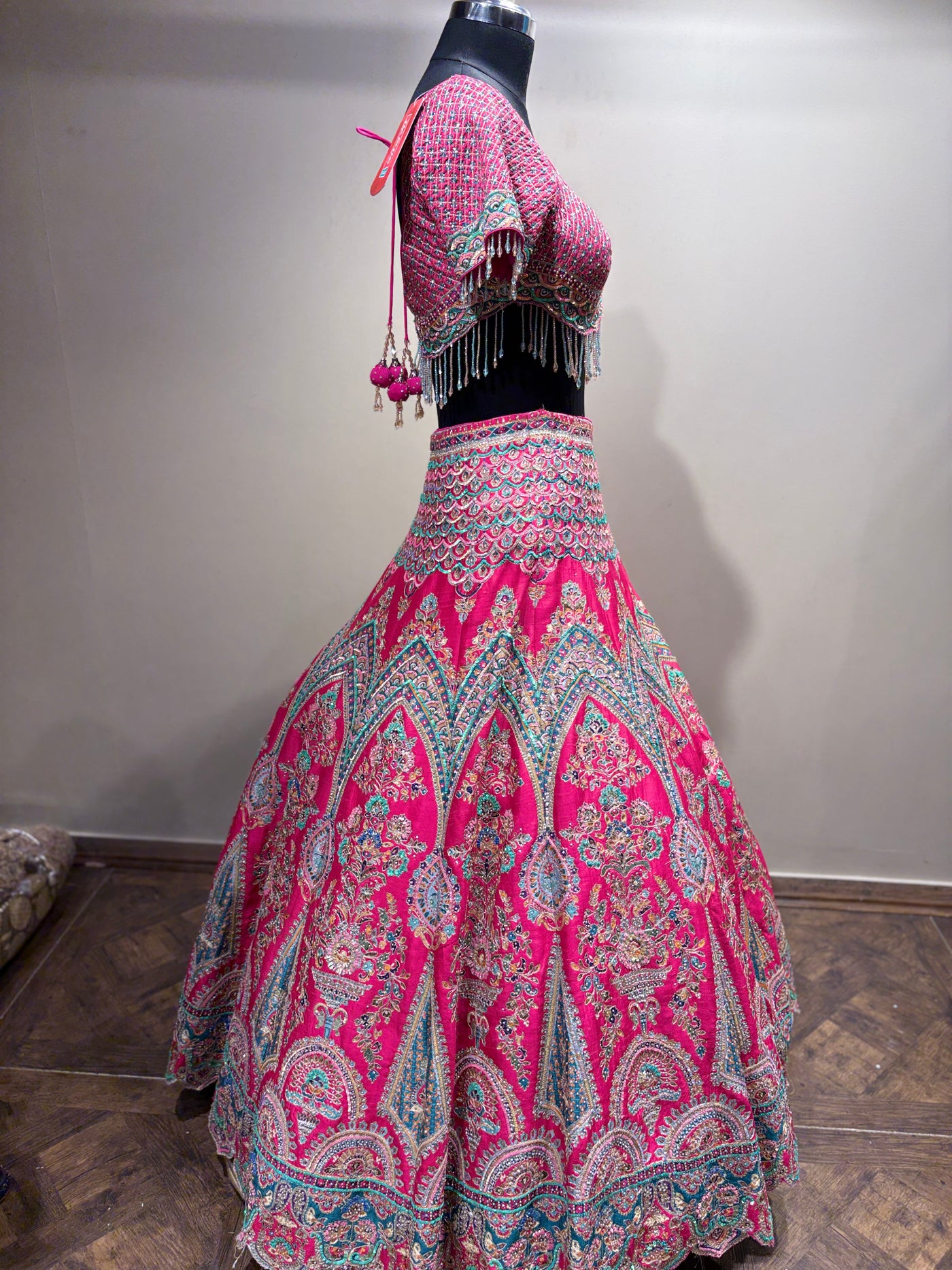 Fuchsia Pink & Aqua Embroidered Bridal Lehenga (CCRL-543 D-32)