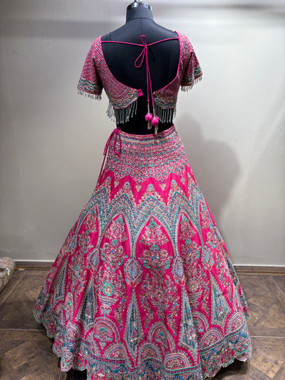 Fuchsia Pink & Aqua Embroidered Bridal Lehenga (CCRL-543 D-32)