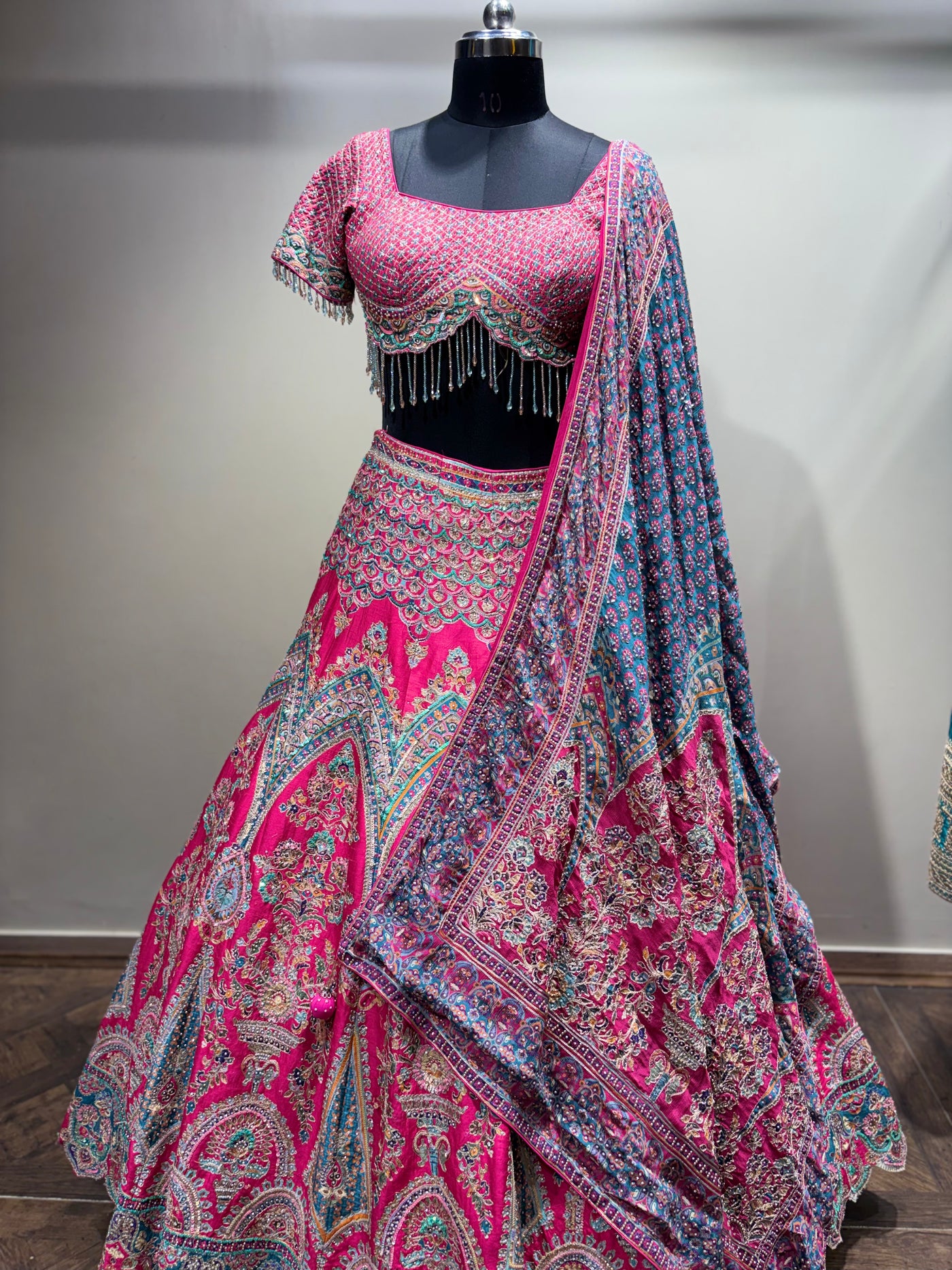 Fuchsia Pink & Aqua Embroidered Bridal Lehenga (CCRL-543 D-32)