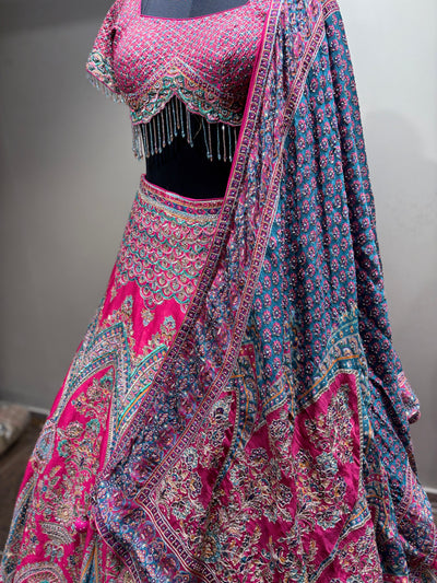 Fuchsia Pink & Aqua Embroidered Bridal Lehenga (CCRL-543 D-32)