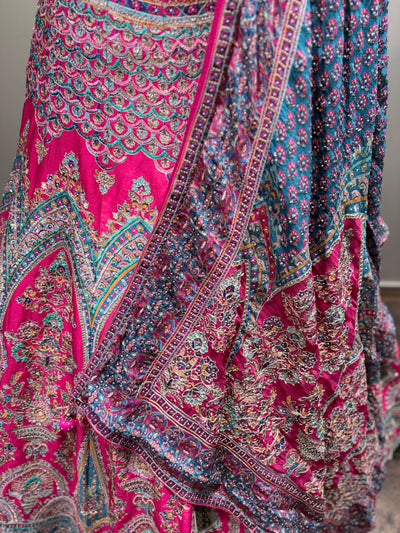 Fuchsia Pink & Aqua Embroidered Bridal Lehenga (CCRL-543 D-32)