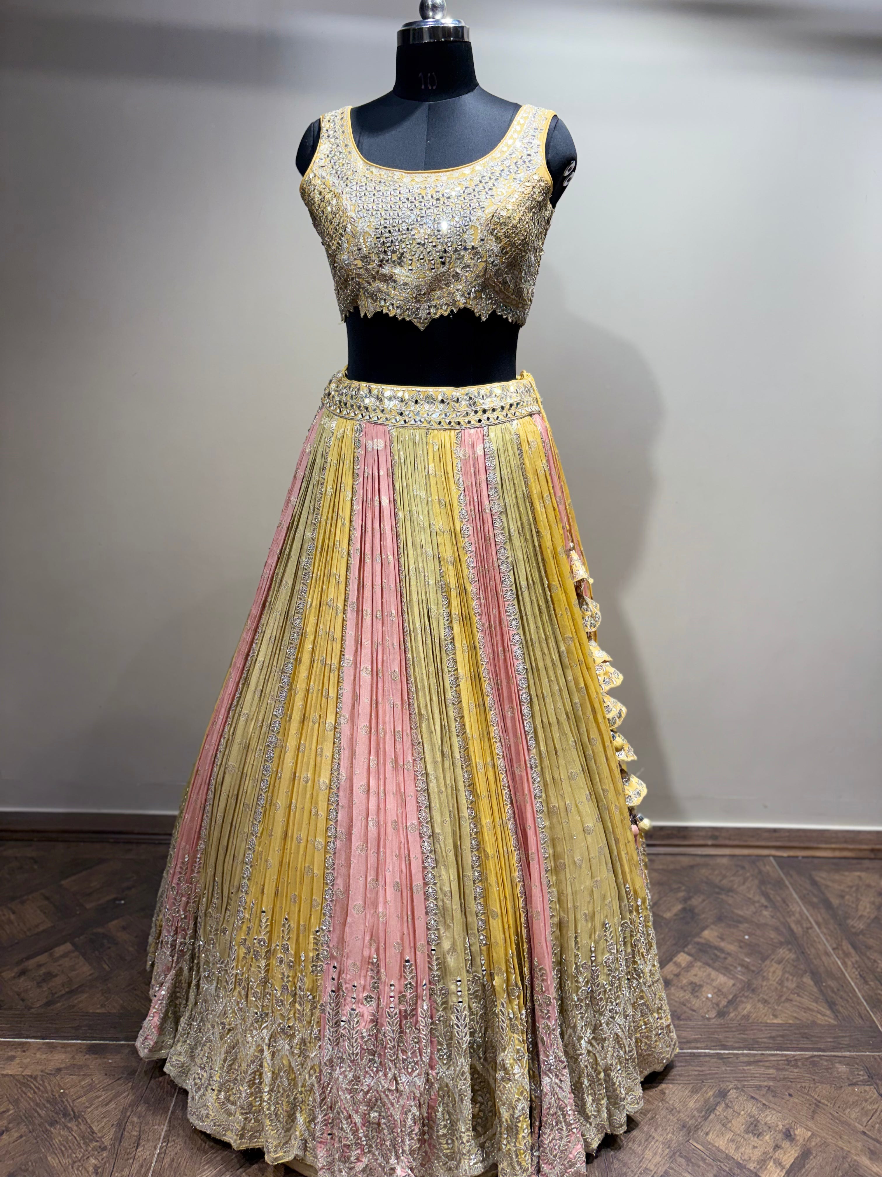 Pastel Yellow & Pink Mirror Work Panel Lehenga (D-1 D-80) Secondary image