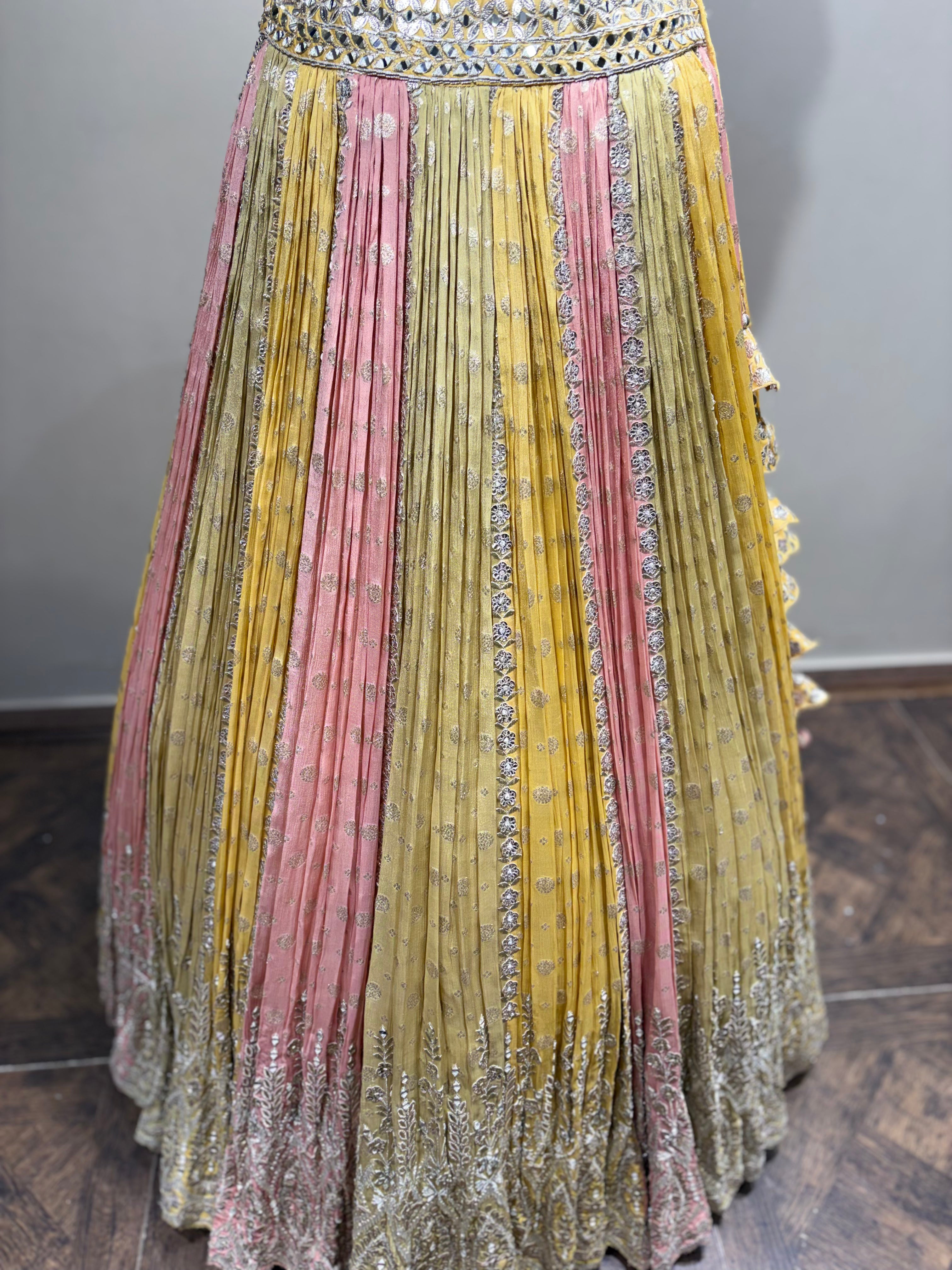 Pastel Yellow & Pink Mirror Work Panel Lehenga (D-1 D-80)
