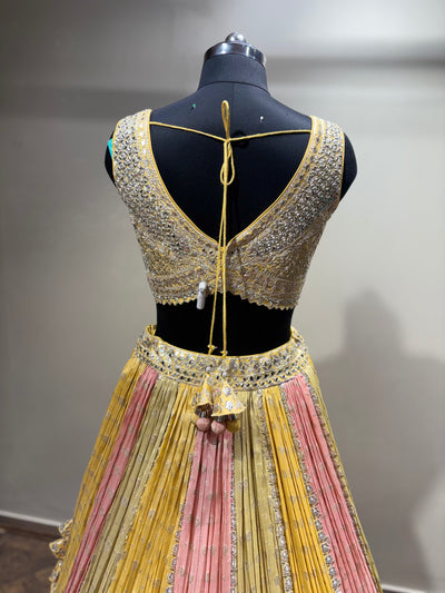 Pastel Yellow & Pink Mirror Work Panel Lehenga (D-1 D-80)