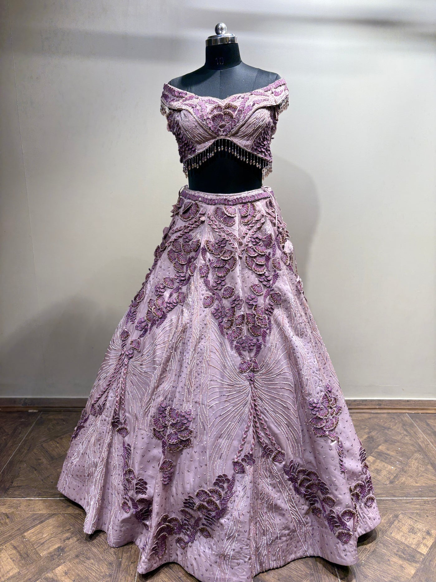 Mauve 3D Floral Embroidered Lehenga (1275 D-40)