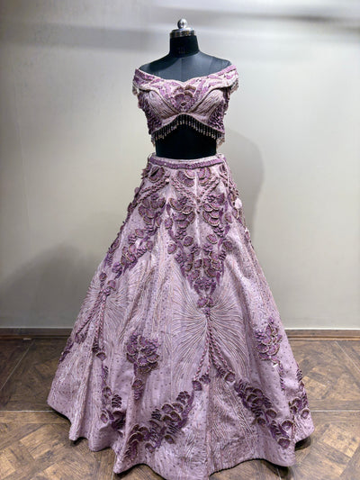 Mauve 3D Floral Embroidered Lehenga (1275 D-40)