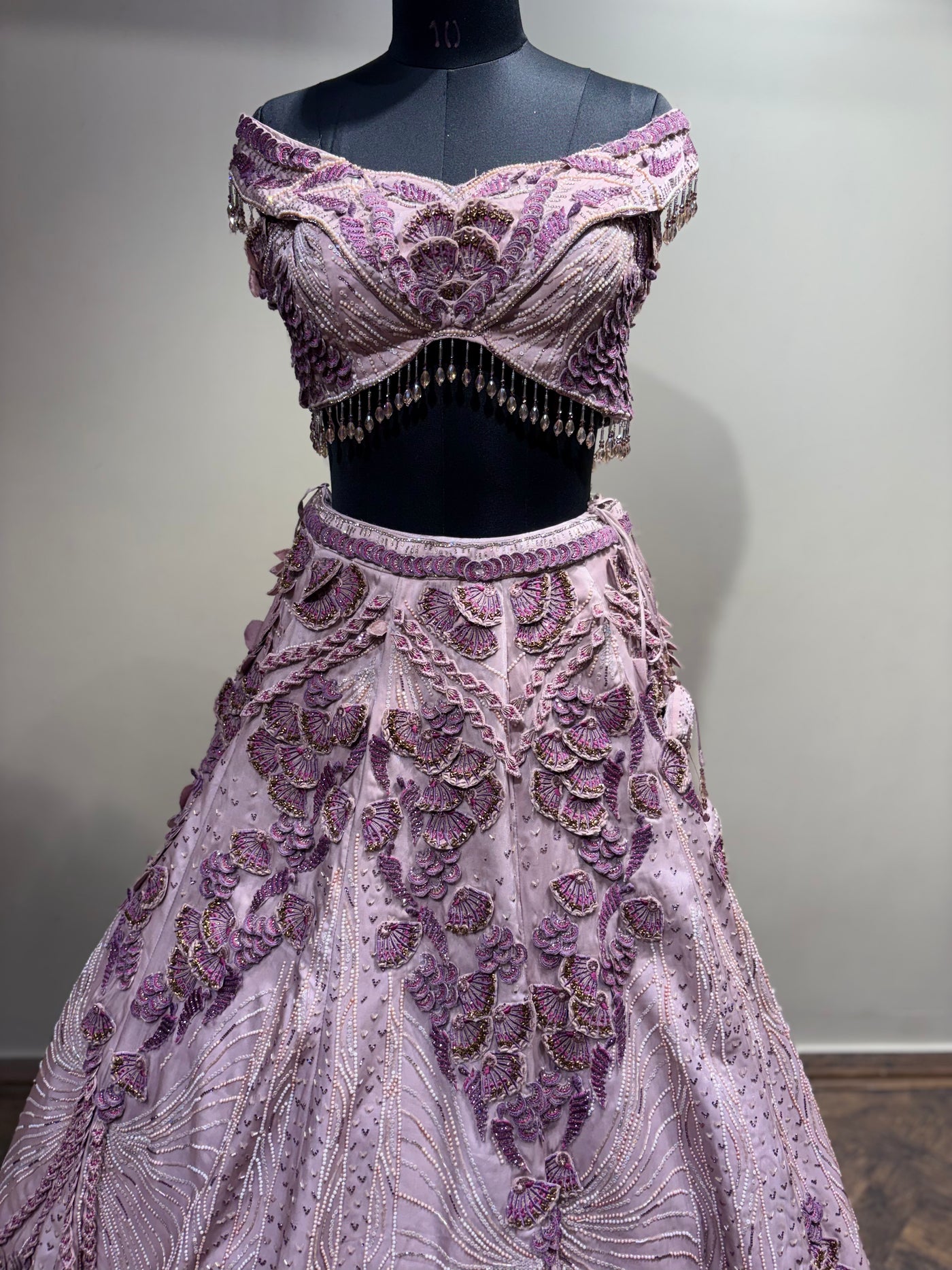 Mauve 3D Floral Embroidered Lehenga (1275 D-40)