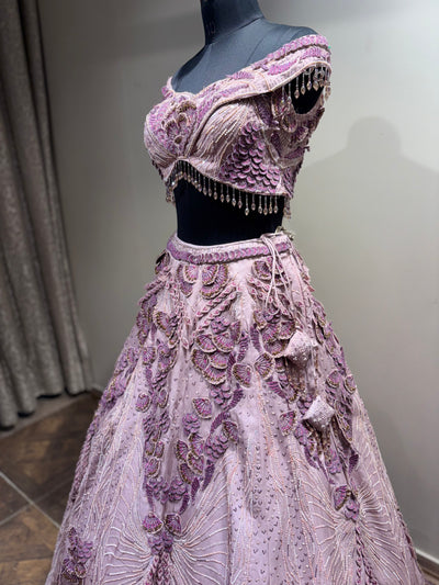 Mauve 3D Floral Embroidered Lehenga (1275 D-40)