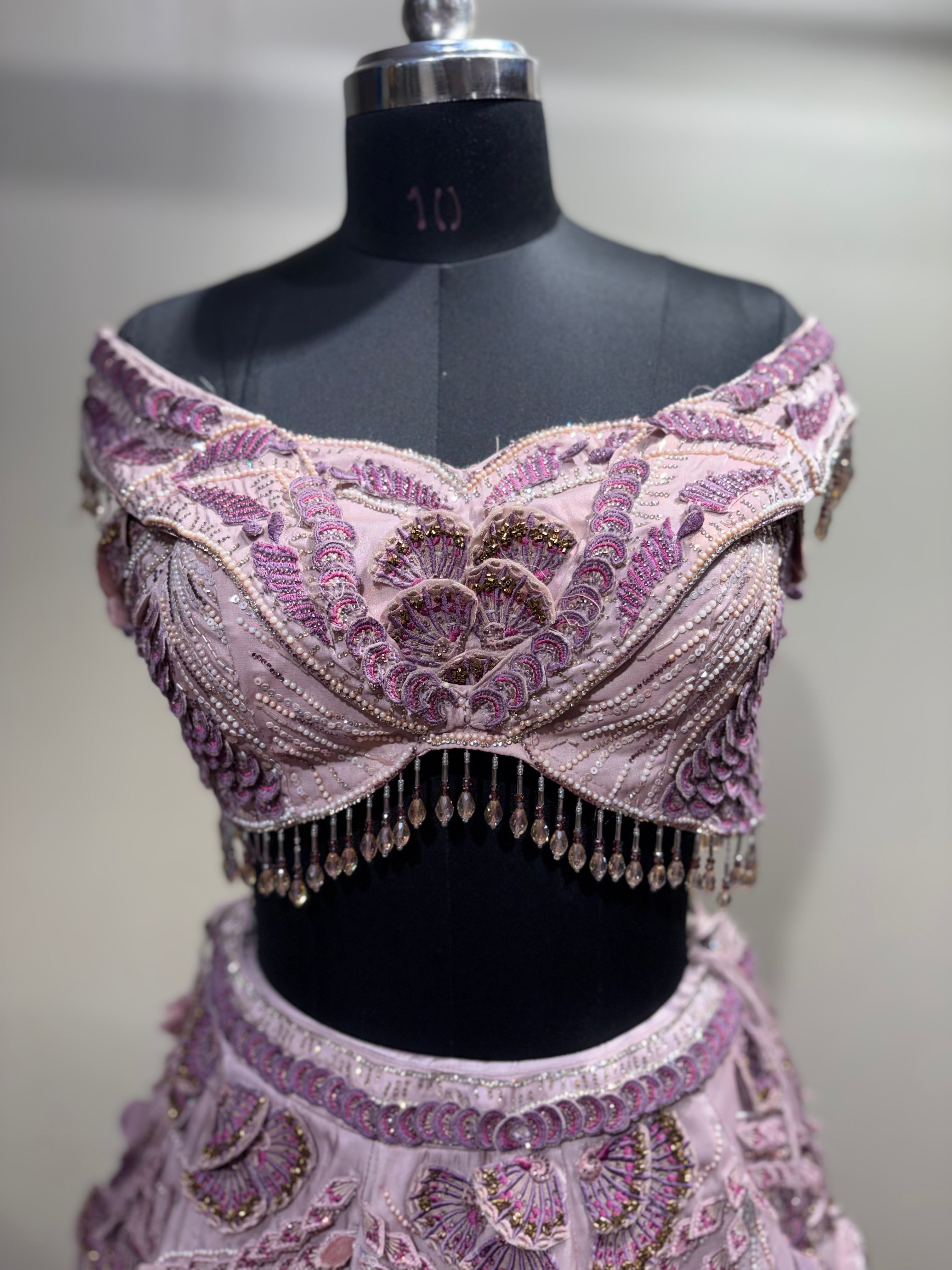 Mauve 3D Floral Embroidered Lehenga (1275 D-40)