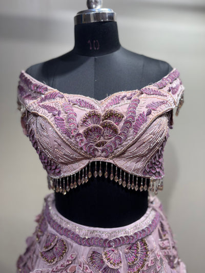 Mauve 3D Floral Embroidered Lehenga (1275 D-40)