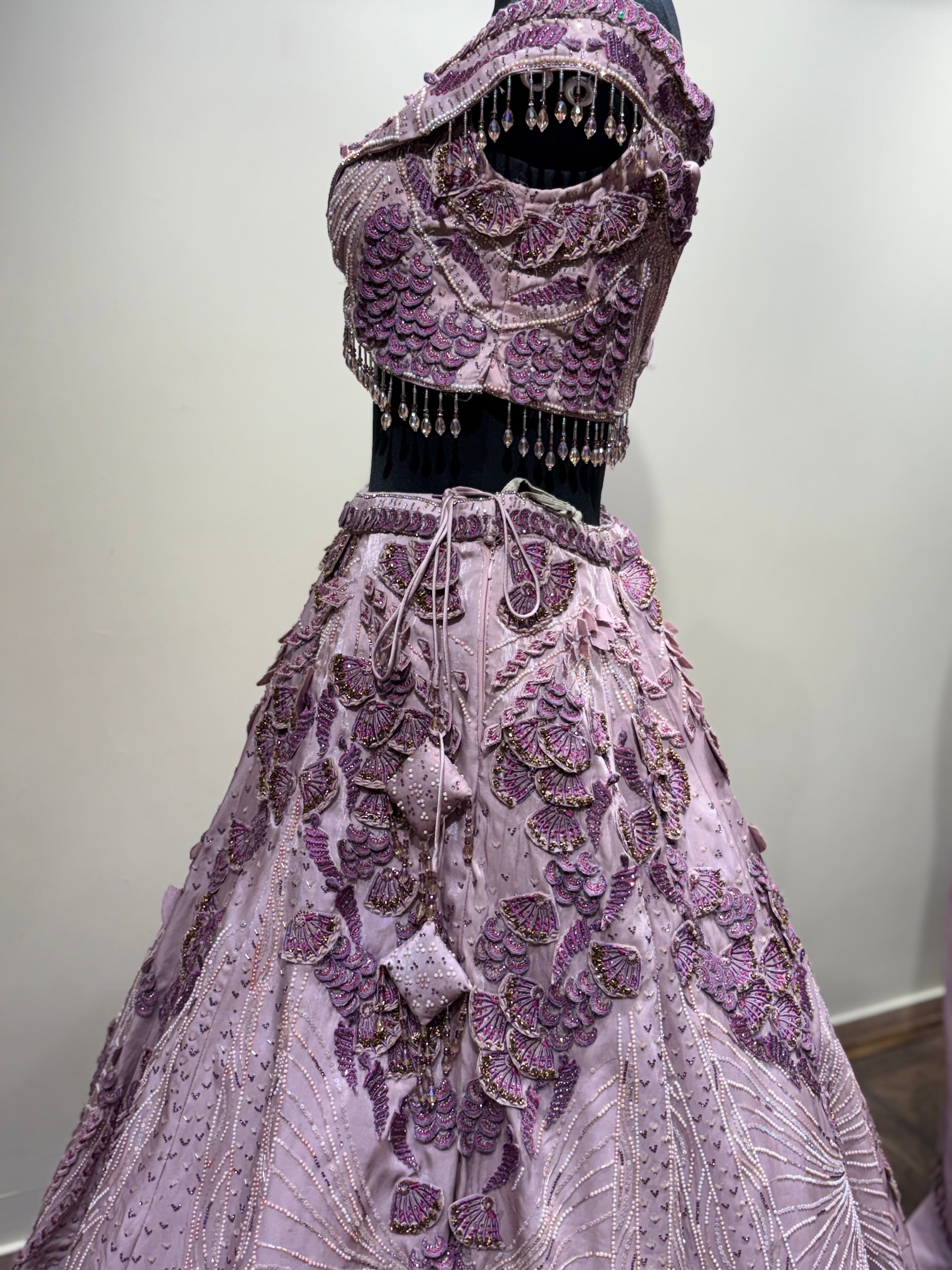 Mauve 3D Floral Embroidered Lehenga (1275 D-40)