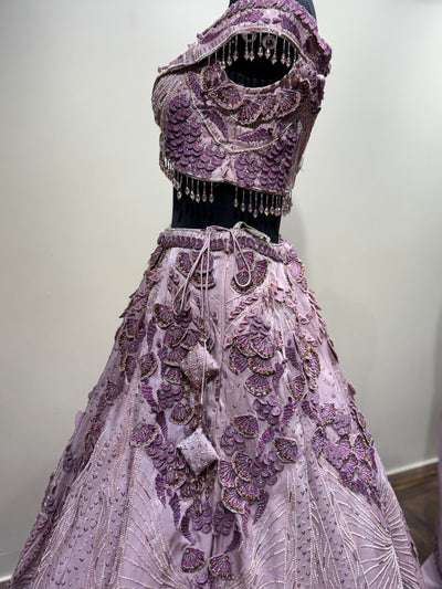 Mauve 3D Floral Embroidered Lehenga (1275 D-40)