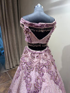 Mauve 3D Floral Embroidered Lehenga (1275 D-40)