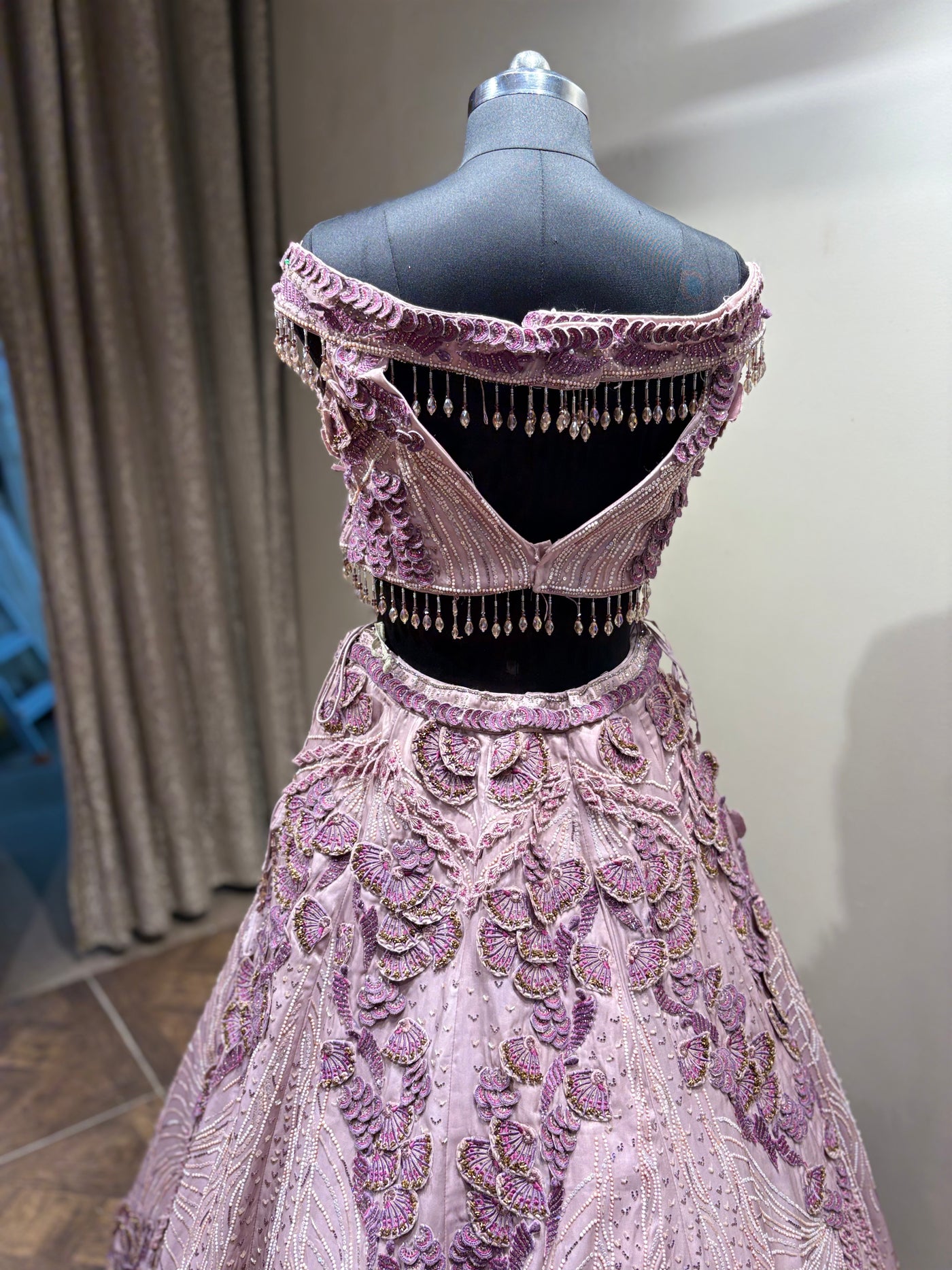 Mauve 3D Floral Embroidered Lehenga (1275 D-40)
