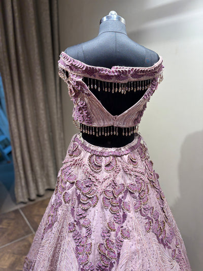 Mauve 3D Floral Embroidered Lehenga (1275 D-40)