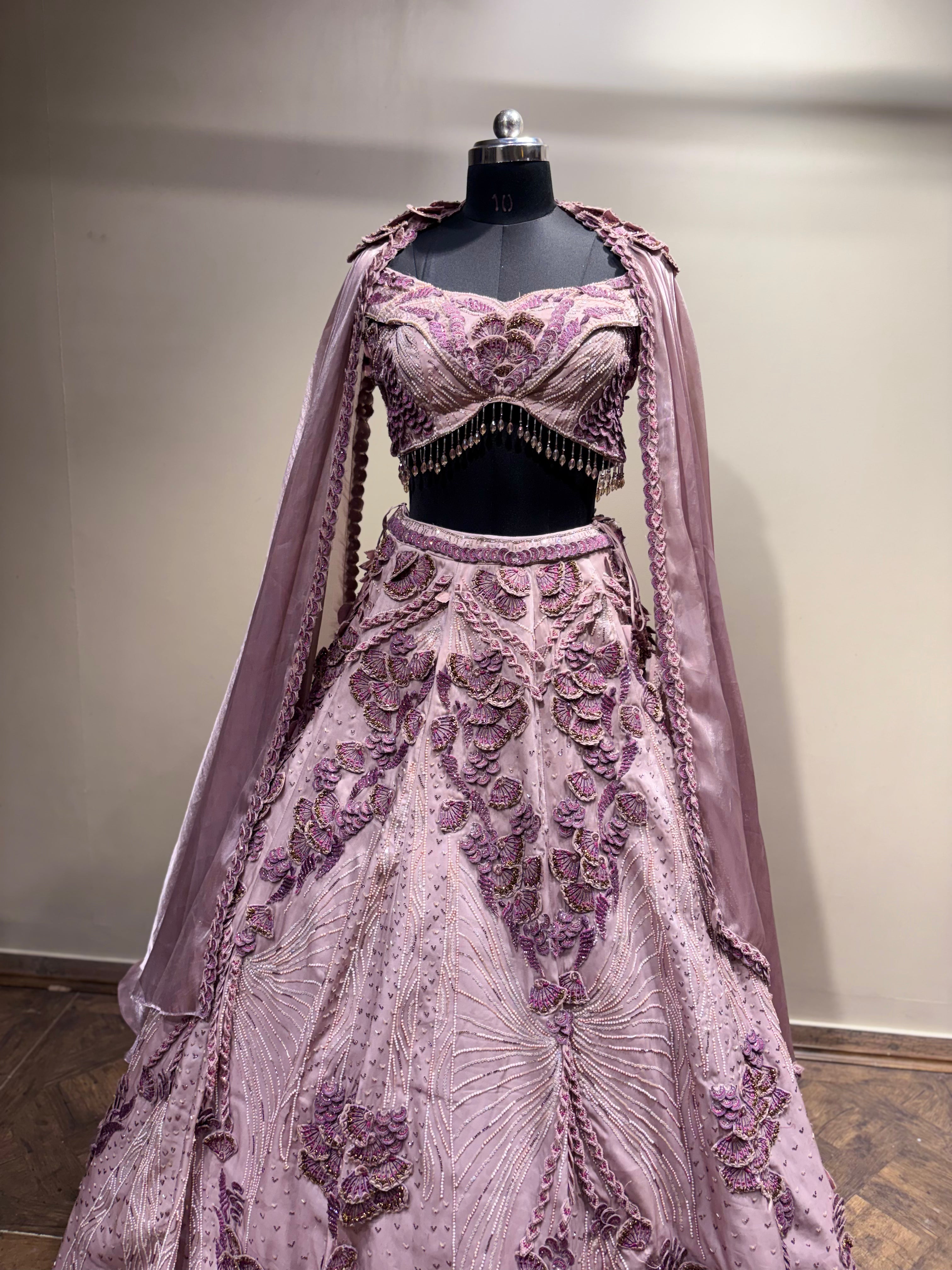 Mauve 3D Floral Embroidered Lehenga (1275 D-40)