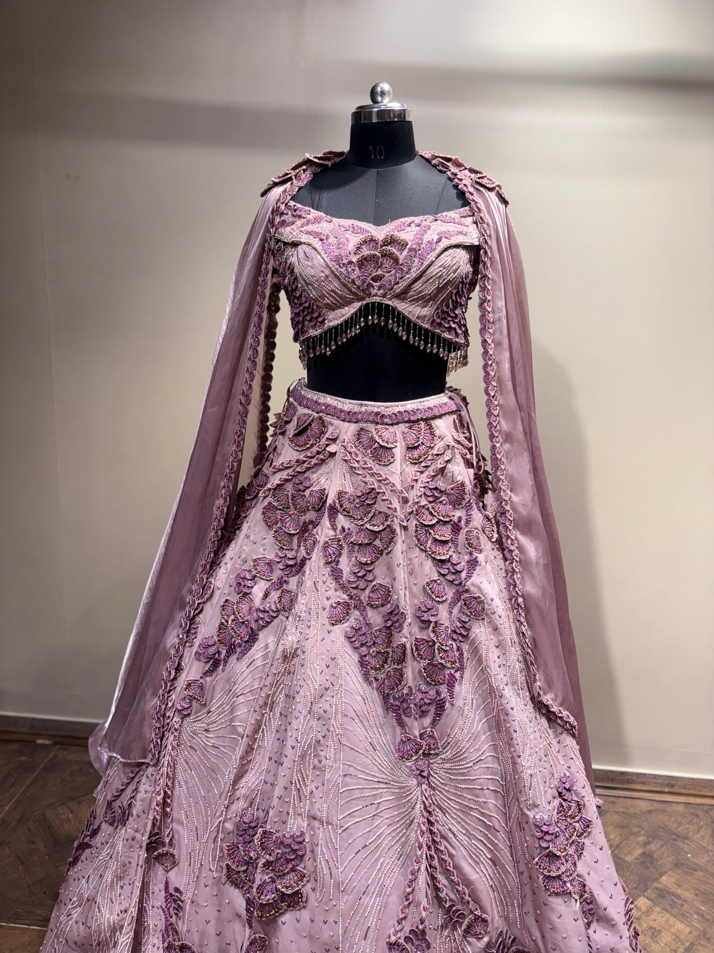 Mauve 3D Floral Embroidered Lehenga (1275 D-40)