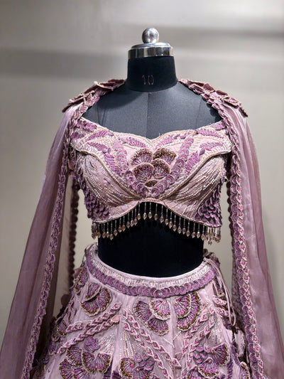 Mauve 3D Floral Embroidered Lehenga (1275 D-40)