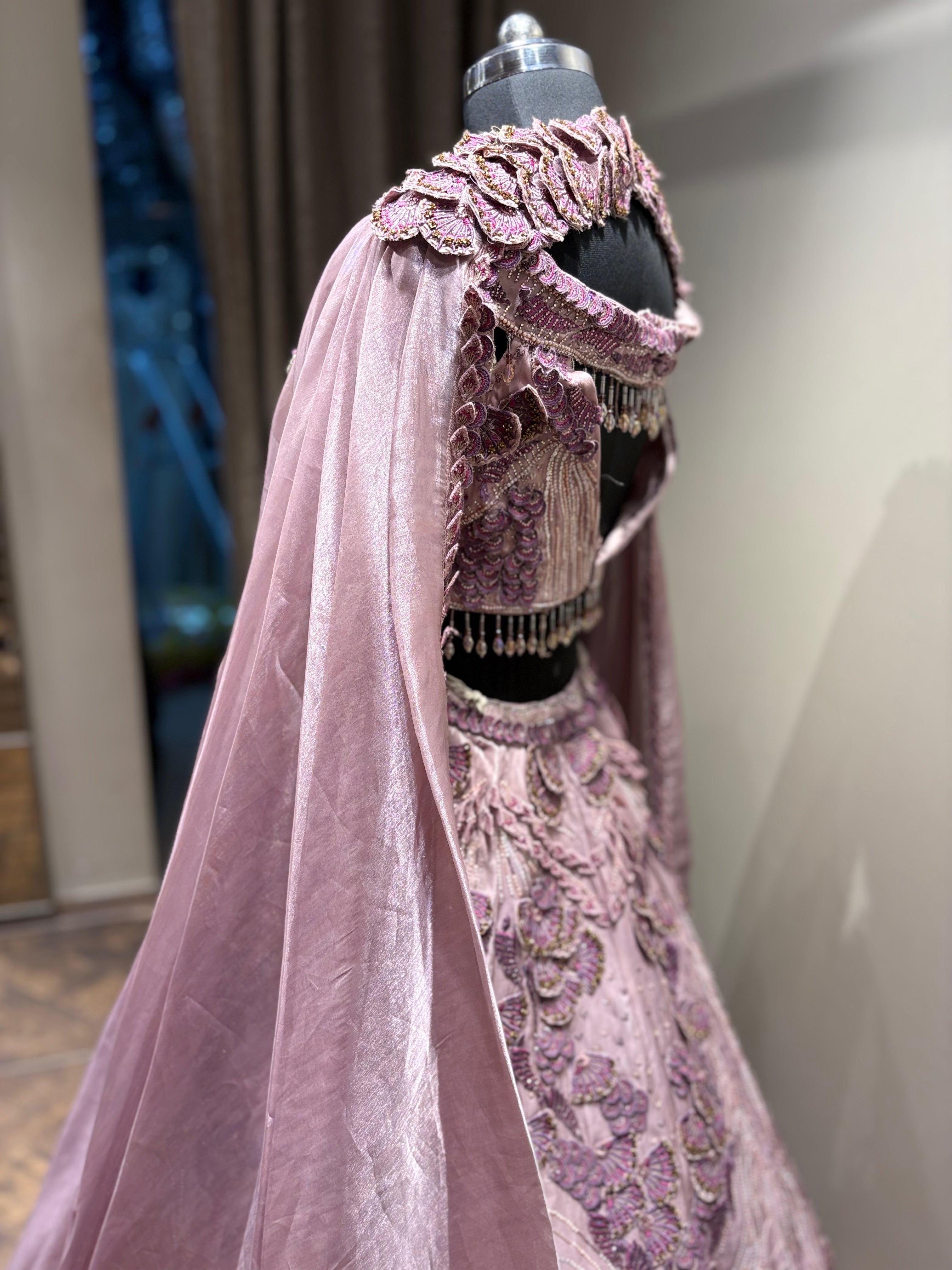 Mauve 3D Floral Embroidered Lehenga (1275 D-40)