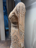 Beige Geometric Crystal Embellished Gown (NCN-1852 D-5)