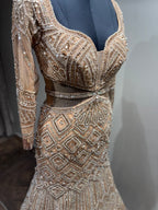 Beige Geometric Crystal Embellished Gown (NCN-1852 D-5)