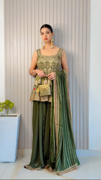 Green Peplum and Palazzo Set (3767 D-85)