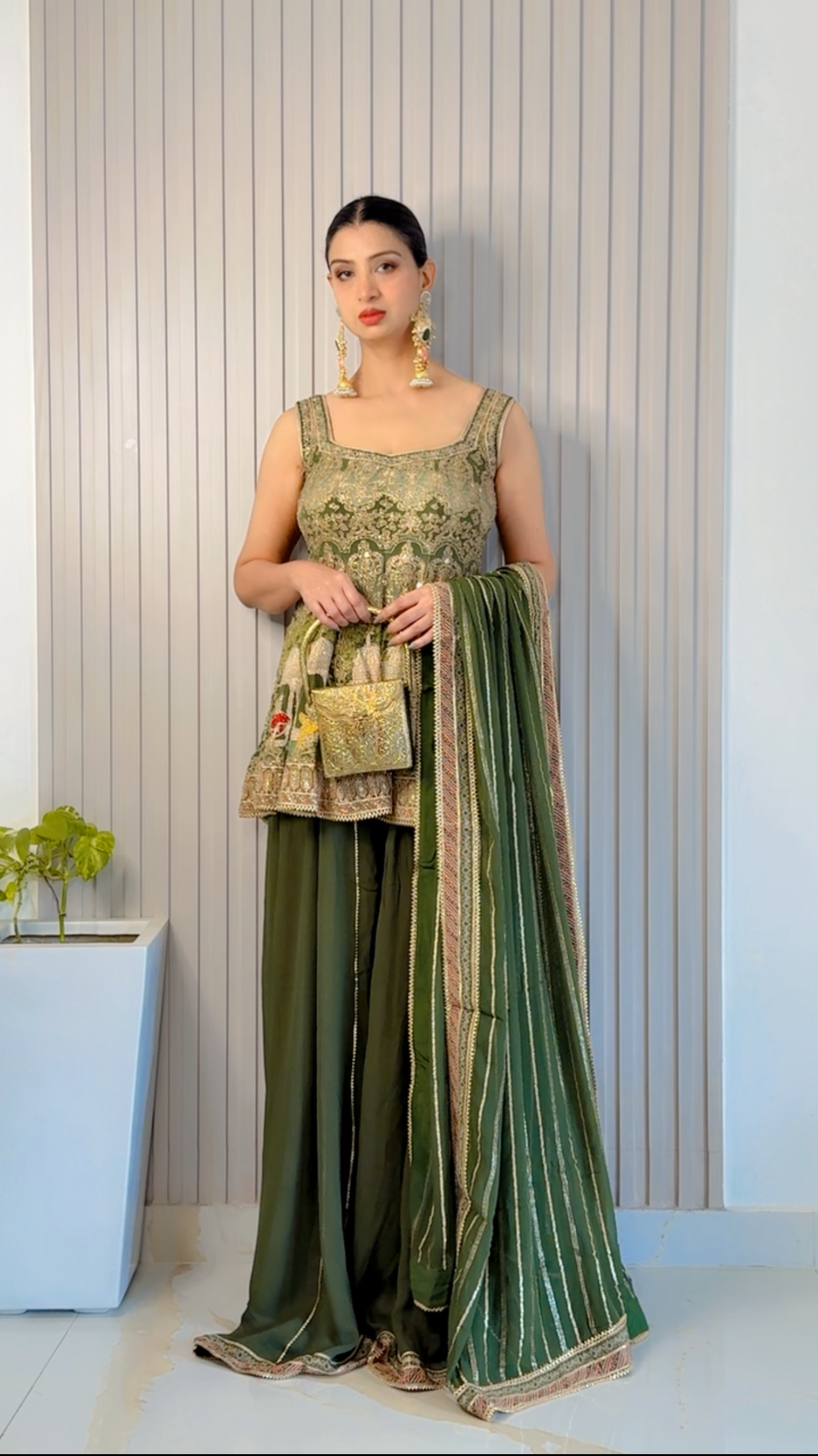 Green Peplum and Palazzo Set (3767 D-85)