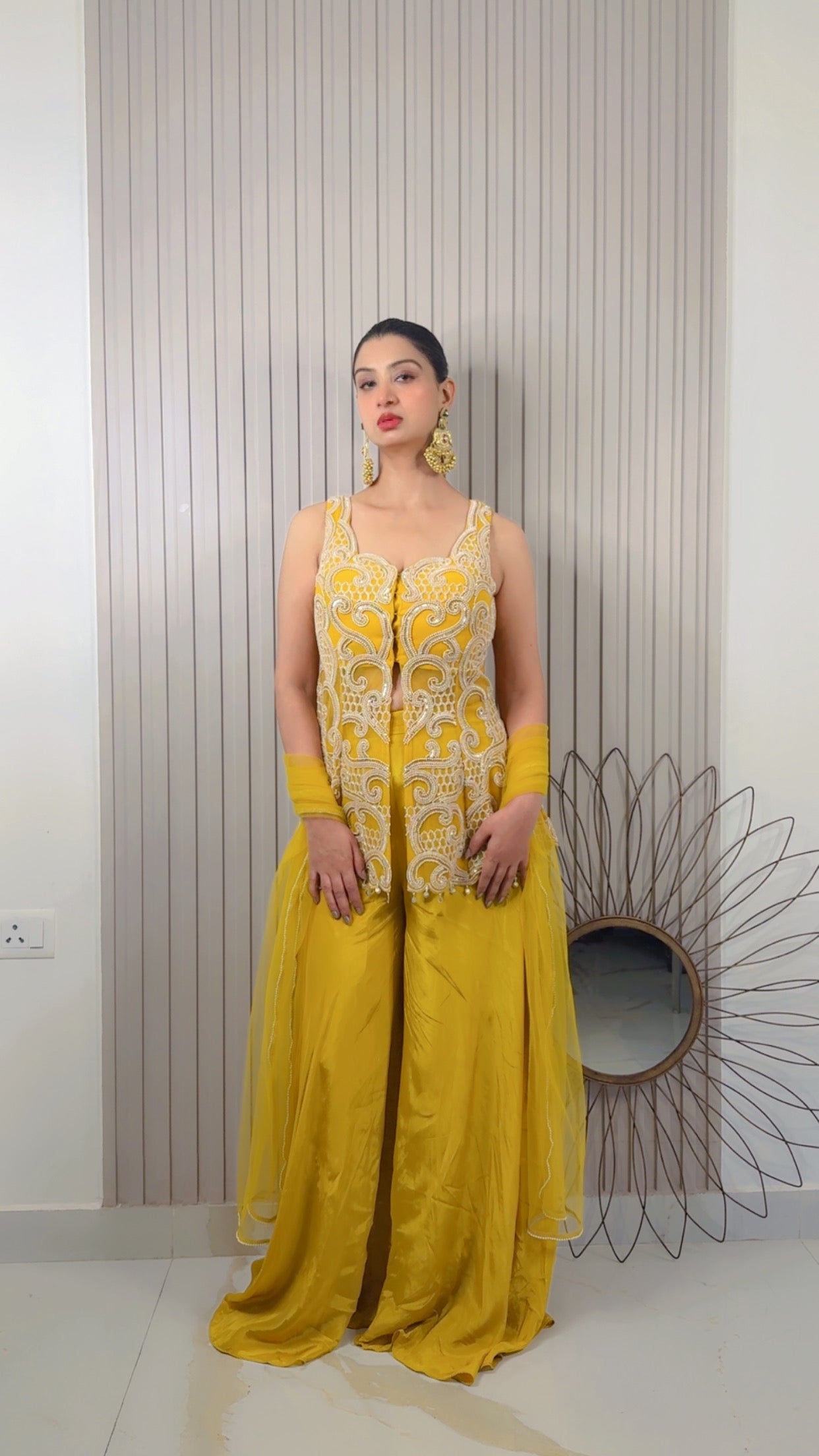 Mustard Peplum Top Sharara Set 8036 M-16 Secondary image