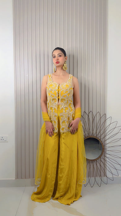 Mustard Peplum Top Sharara Set 8036 M-16