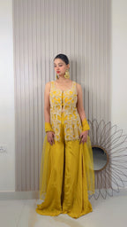 Mustard Peplum Top Sharara Set 8036 M-16