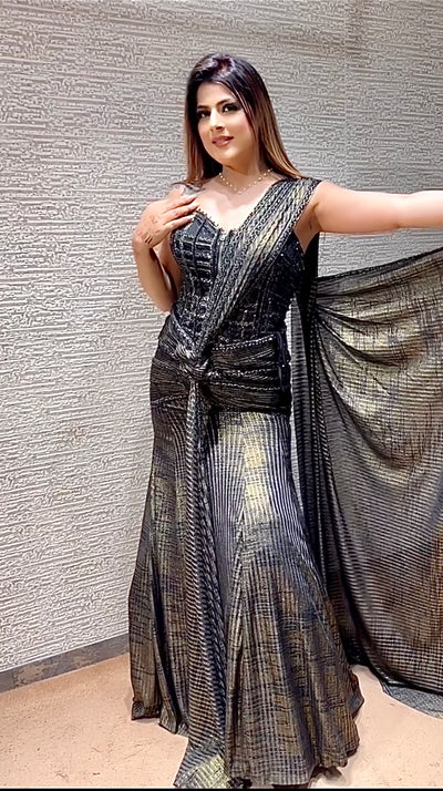 Glimmering Twilight Pre-Draped Saree ( DC-25073 D-56)