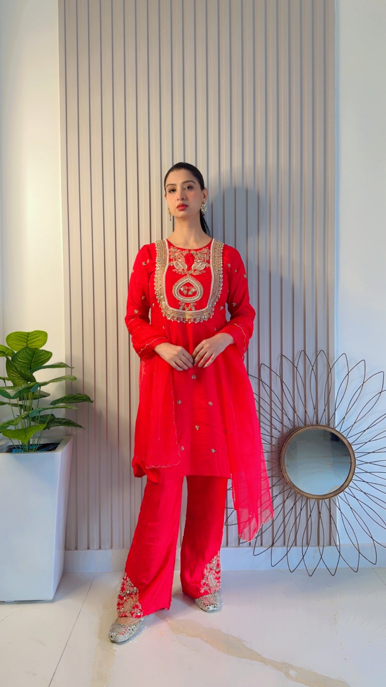 Vibrant Red Kurti Set with Gold Embellishment (LB-2104 B-35) Secondary image