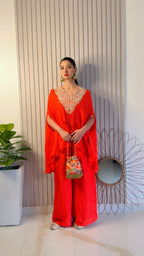Vibrant Orange Kurta Set with Tassel Detail (S-336 B-1)