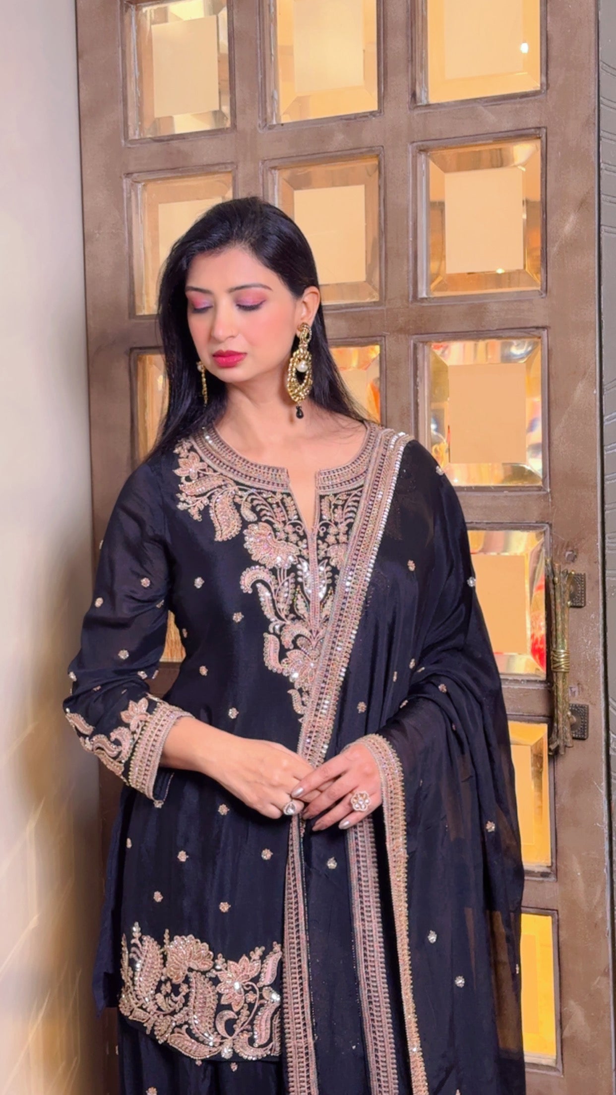 Sophisticated Black and Gold Embroidered Sharara Suit (9988 GS-62)