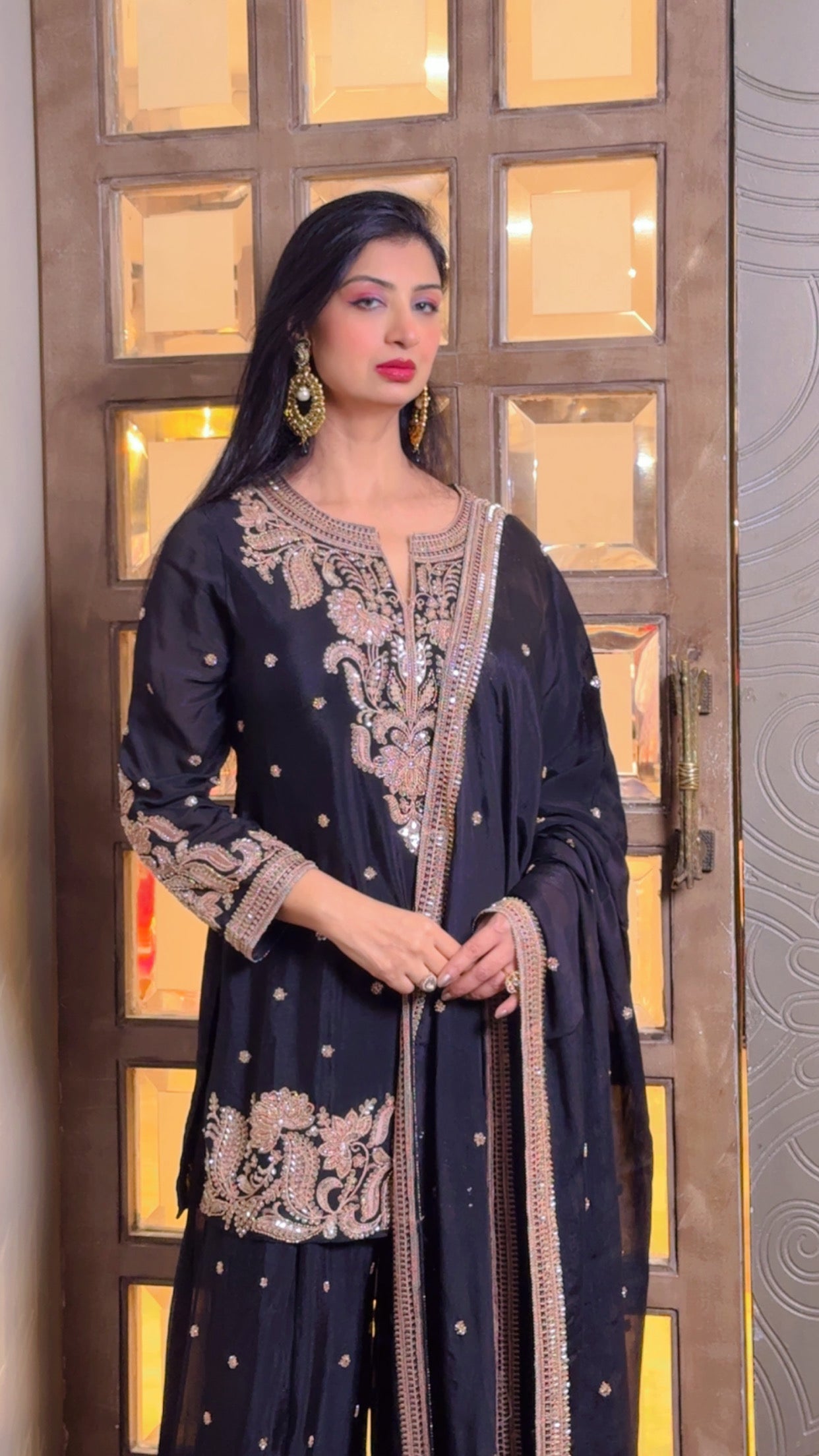 Sophisticated Black and Gold Embroidered Sharara Suit (9988 GS-62)