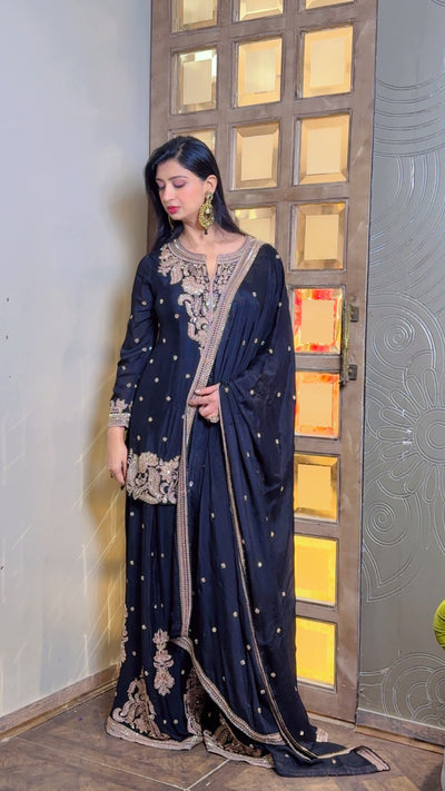Sophisticated Black and Gold Embroidered Sharara Suit (9988 GS-62)