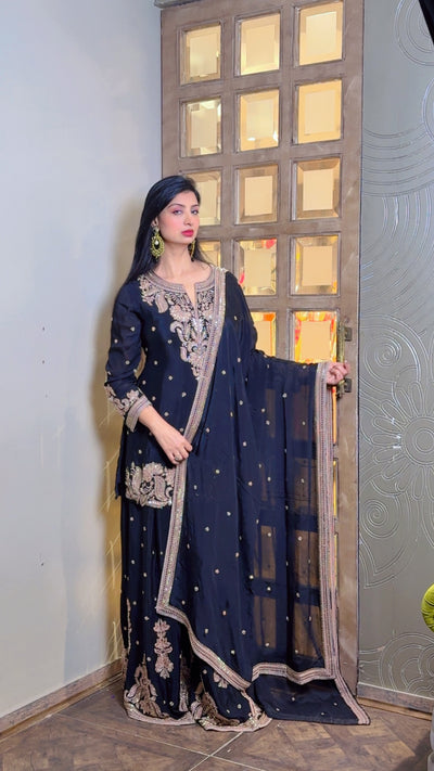 Sophisticated Black and Gold Embroidered Sharara Suit (9988 GS-62)