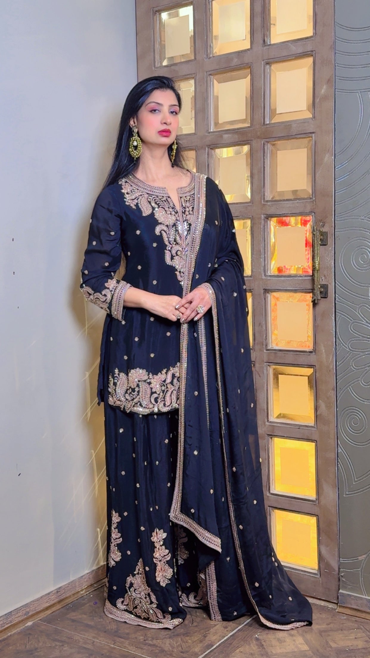 Sophisticated Black and Gold Embroidered Sharara Suit (9988 GS-62)
